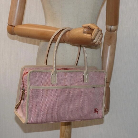 BURBERRY Nova Check Blue Nobel Hand Bag Canvas Pink Beige Auth bs15726 - Picture 3 of 16
